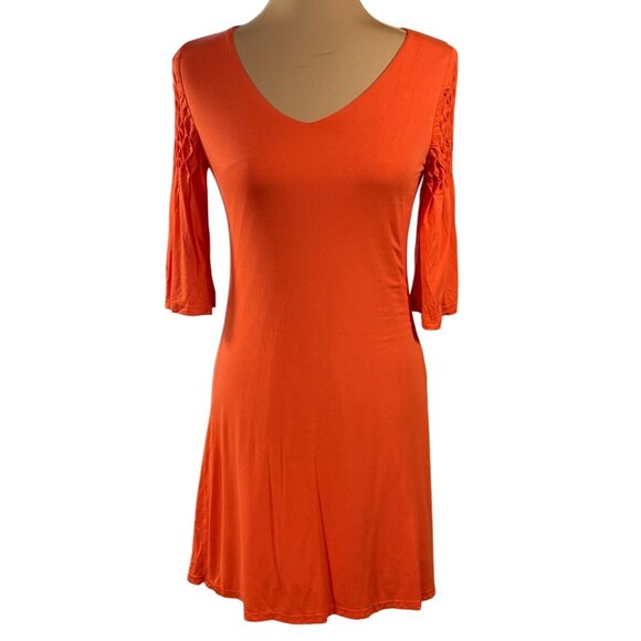 Ya Los Angeles T-Shirt Dress Smock Sleeve Orange Size S Small Cotton Blend - Picture 1 of 7